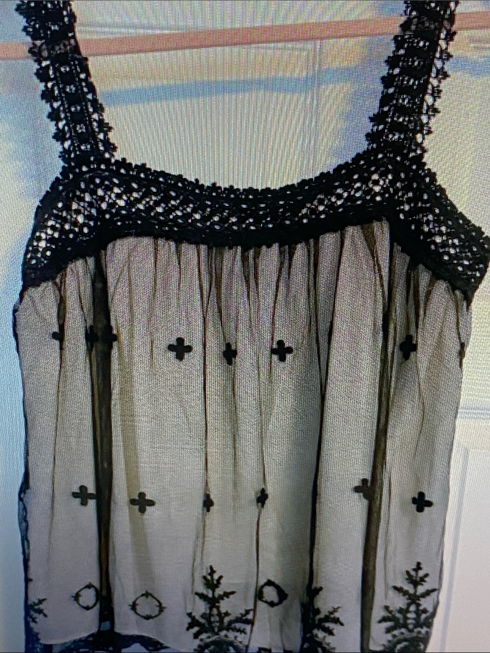 Vici Black Crochet Strap Sheer Embroidered Tank Top
